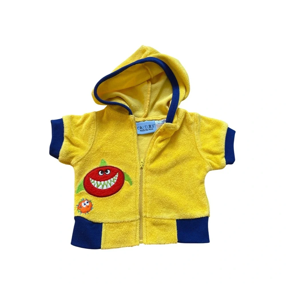 Carter's Zip Up Hoodie Kids Yellow Shark Terry Cloth Beach Cover Up SIZE 3-6M‎